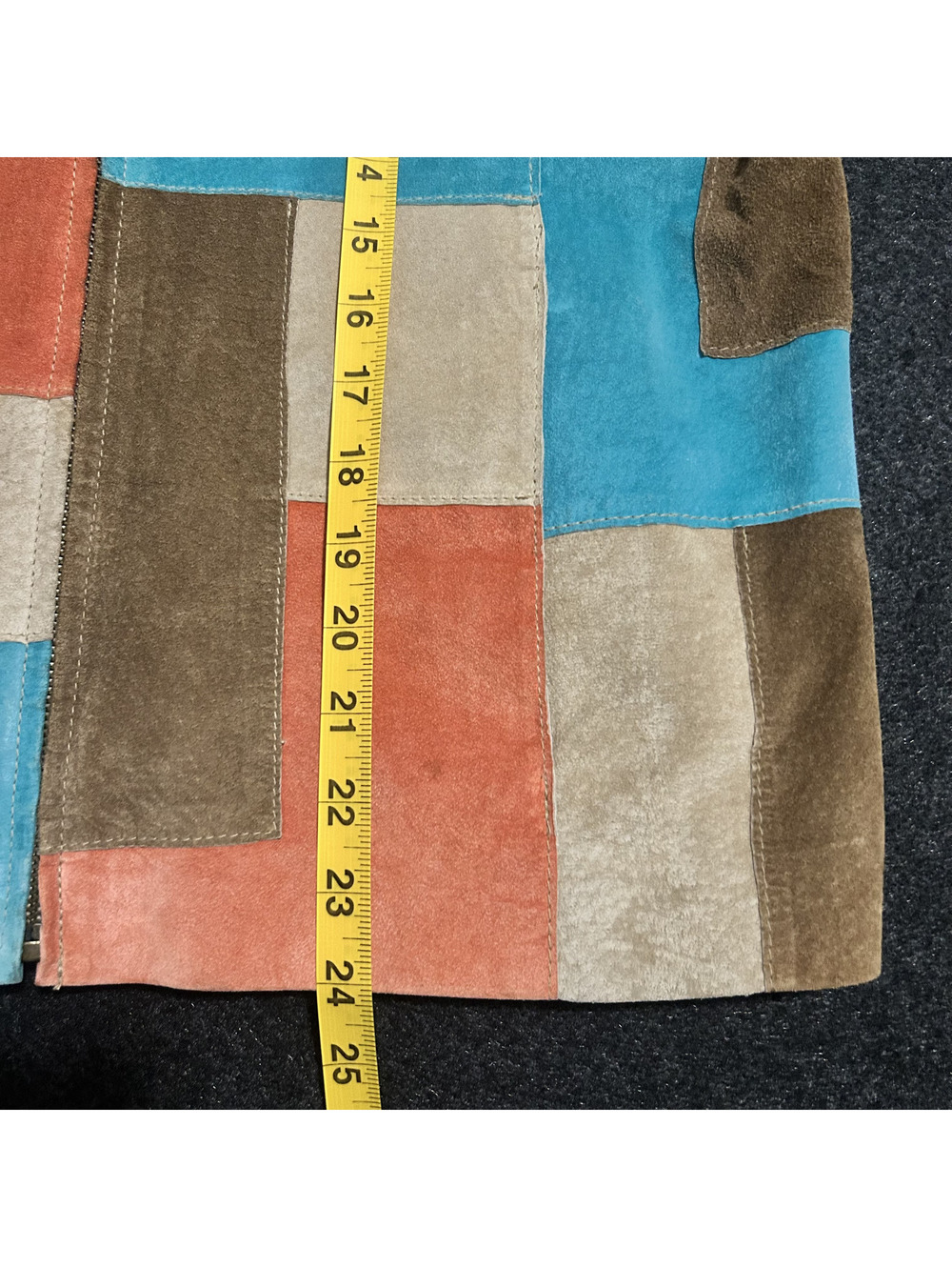 Vintage Suedessence 100% Suede Leather Patchwork Jacket Boho 70s Zip Up Sz P/L - Picture 5 of 8
